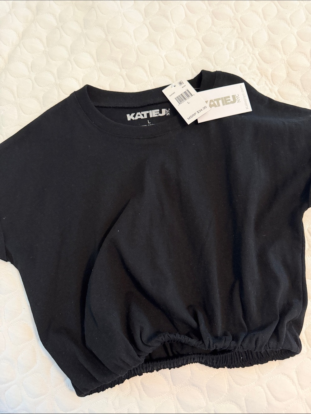 Katie J NYC Black Cropped Elastic-Hem Tee - Kids